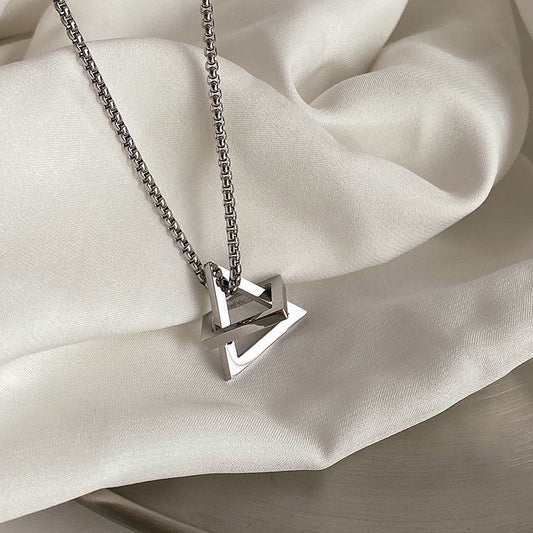 Titanium steel geometric necklace men's triangle square trend women's handsome simple and versatile sweater chain sweater chain