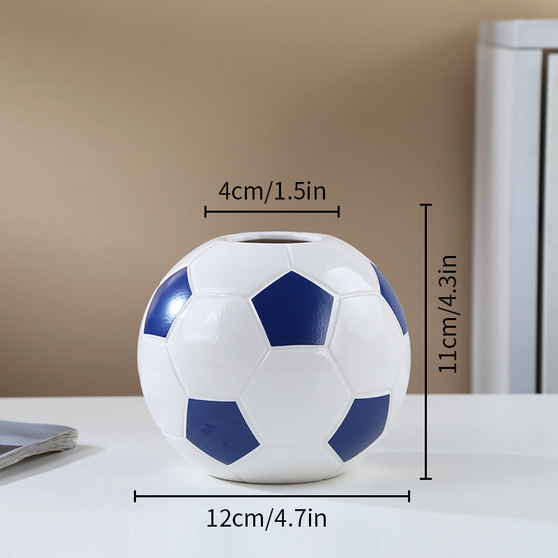 New cross-border ceramic football vase hydroponic flower pen holder creative living room decoration World Cup fan ornament