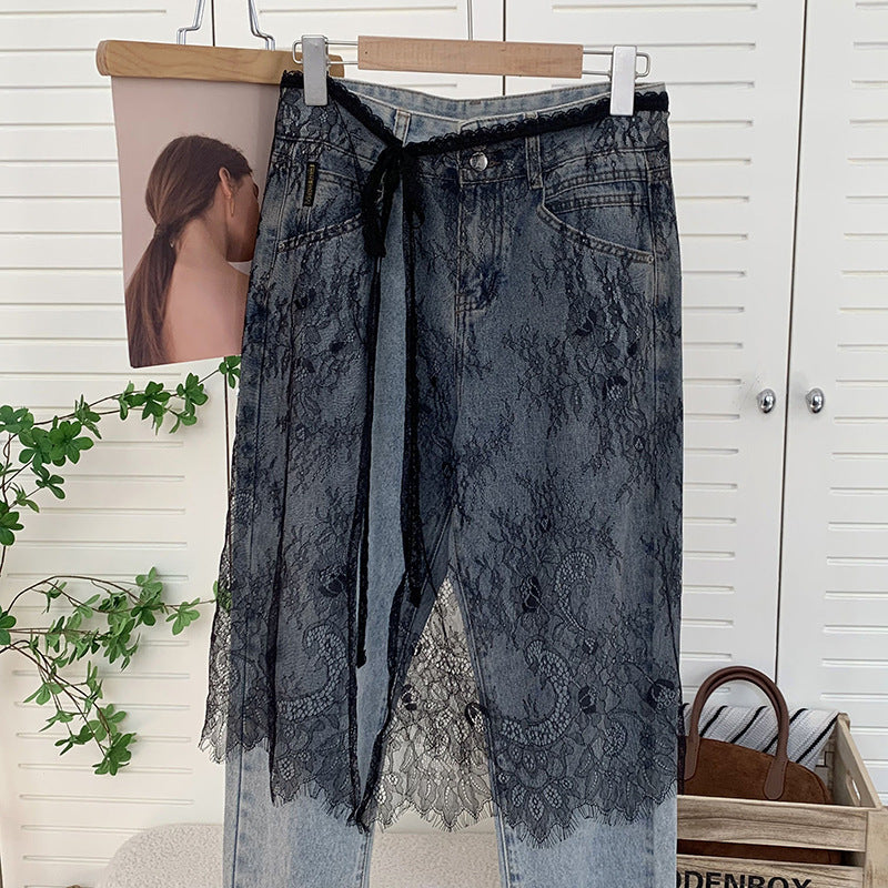Skirt gauze Korean niche design sense layered mesh skirt, chiffon cover skirt apron embroidered lace lace fart curtain