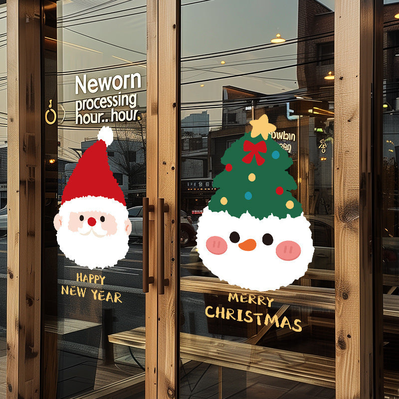 Christmas Santa Claus push door glass sticker electrostatic sticker shopping mall window scene layout decoration the whole window grille