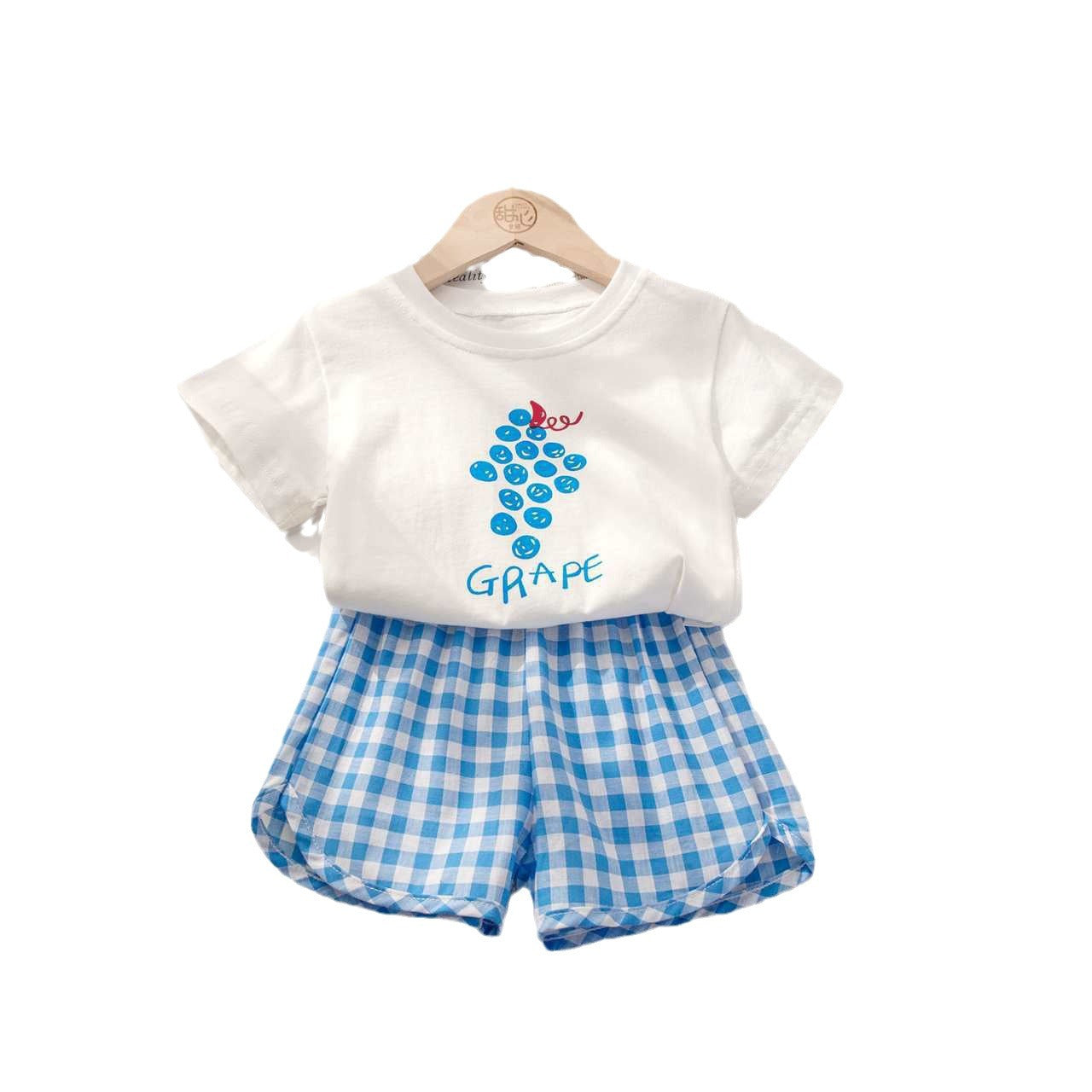 2025 summer new baby girls short sleeve shorts set apple, peach, pineapple, grape small fresh children's clothes
