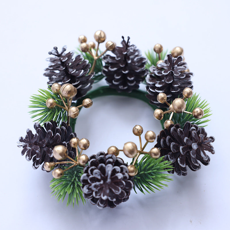 Cross border simulation pine cone red fruit candle wreath desktop home decoration Christmas table setting candle holder small garland