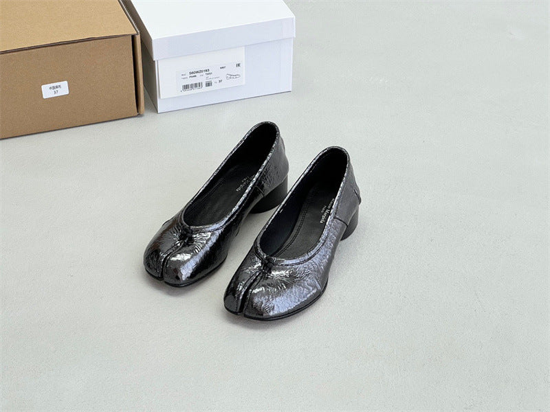 Pure original classic tabi new pleated tabi shoes female leather shallow mouth mid-heel pig's trotter ballet soft leather shoes