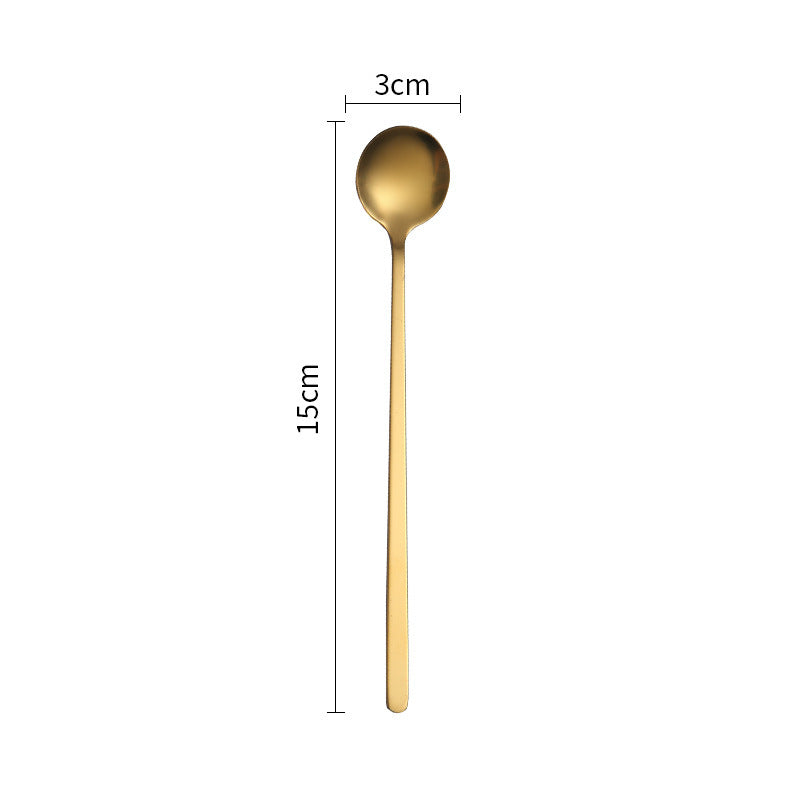 Stainless Steel Square Head Spoon Creative Long Handle Bar Iced Gold Coffee Mixing Spoon Small Round Spoon Mug Spoon