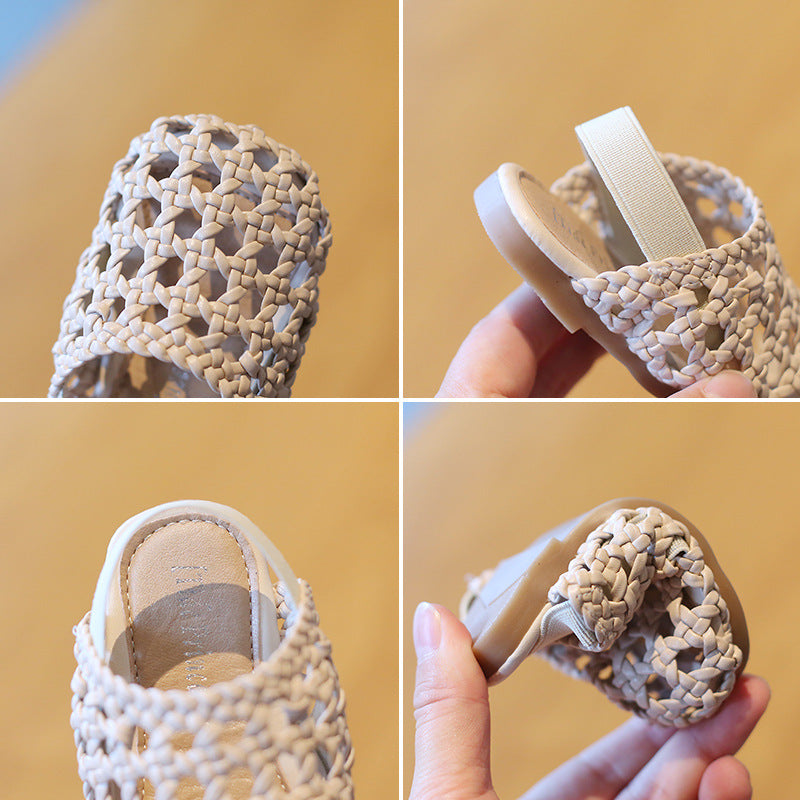 Summer baby shoes for girls toe anti kick woven sandals baby soft soles anti-slip toddler shoes hollow shoes