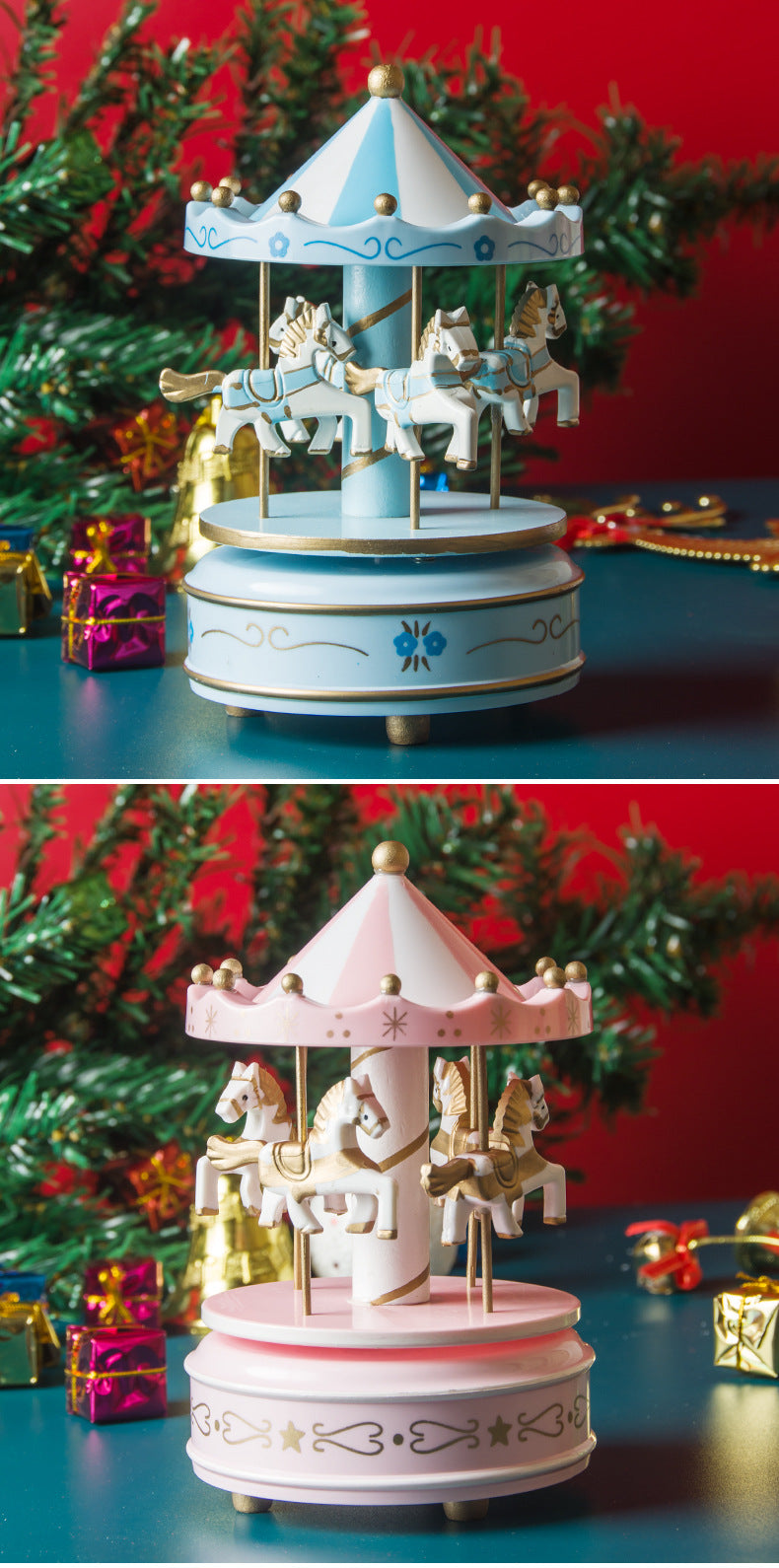 Christmas gift carousel wooden music box birthday gift children's home creative ornament