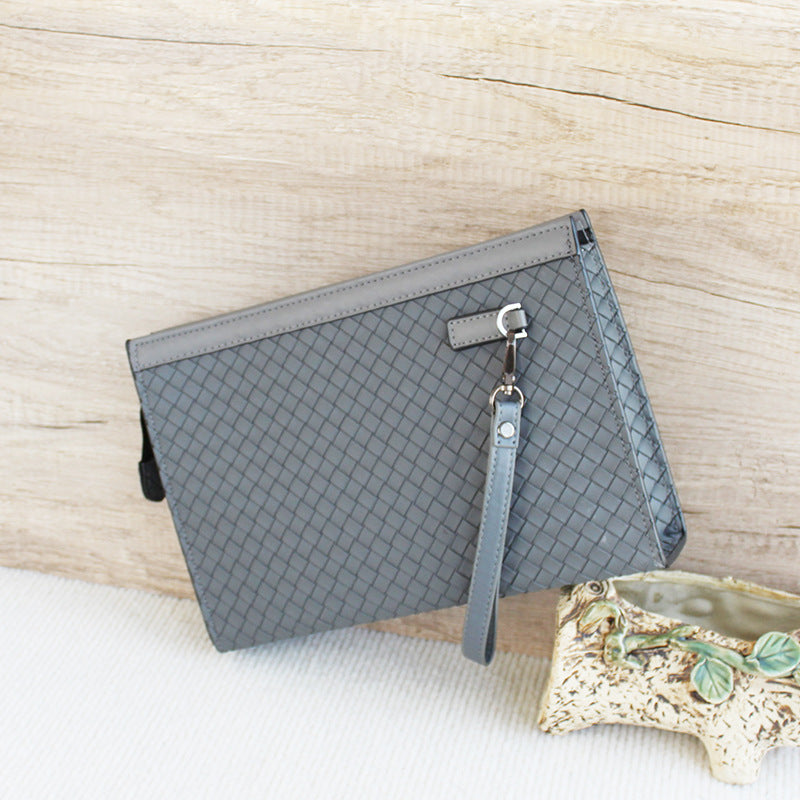 2025 Men's Clutch Braided Pattern Handbag Men's Clip Bag Large Capacity Business Casual Handbag Envelope Bag Men