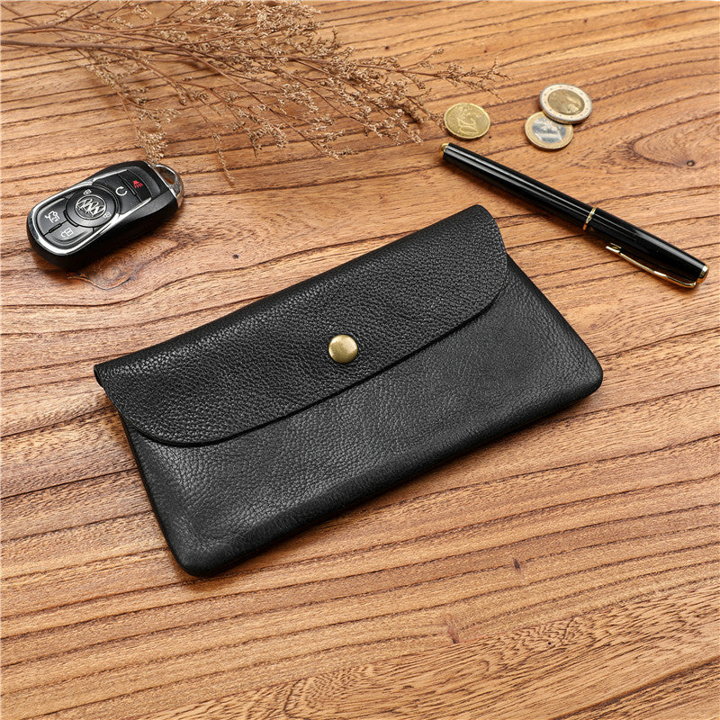 Men's long first layer cowhide wallet, ultra-thin leather wallet, large-capacity schoolgirl wallet, simple mobile phone bag tide