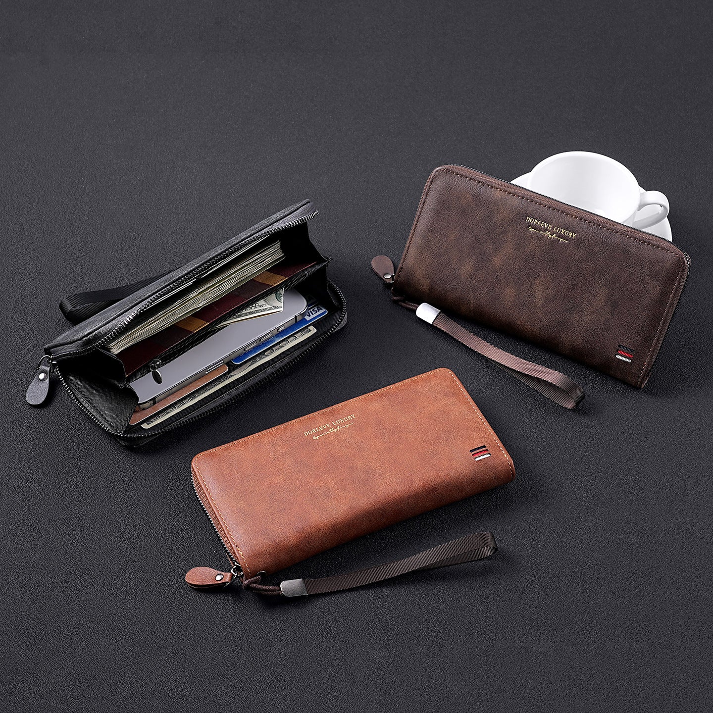 Manufacturer business light luxury zipper clutch bag men's long wallet multi-functional storage card bag money wallet spot wholesale