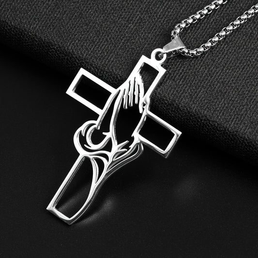 Cross-border stainless steel cross necklace men's titanium steel jewelry new jewelry religious prayer believers titanium steel necklace for men