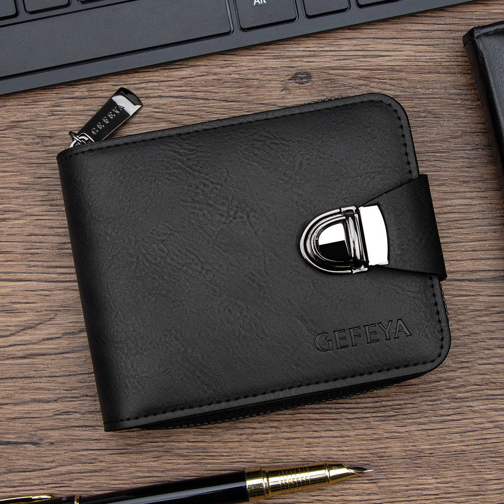 Cross-border hot sale men's short wallet business zipper large capacity multi-card wallet lock PU manufacturer wholesale