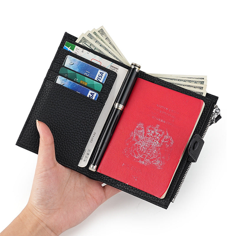 Cross border leather passport bag silk print passport wallet cover buckle men's RFID card case multifunctional air ticket holder