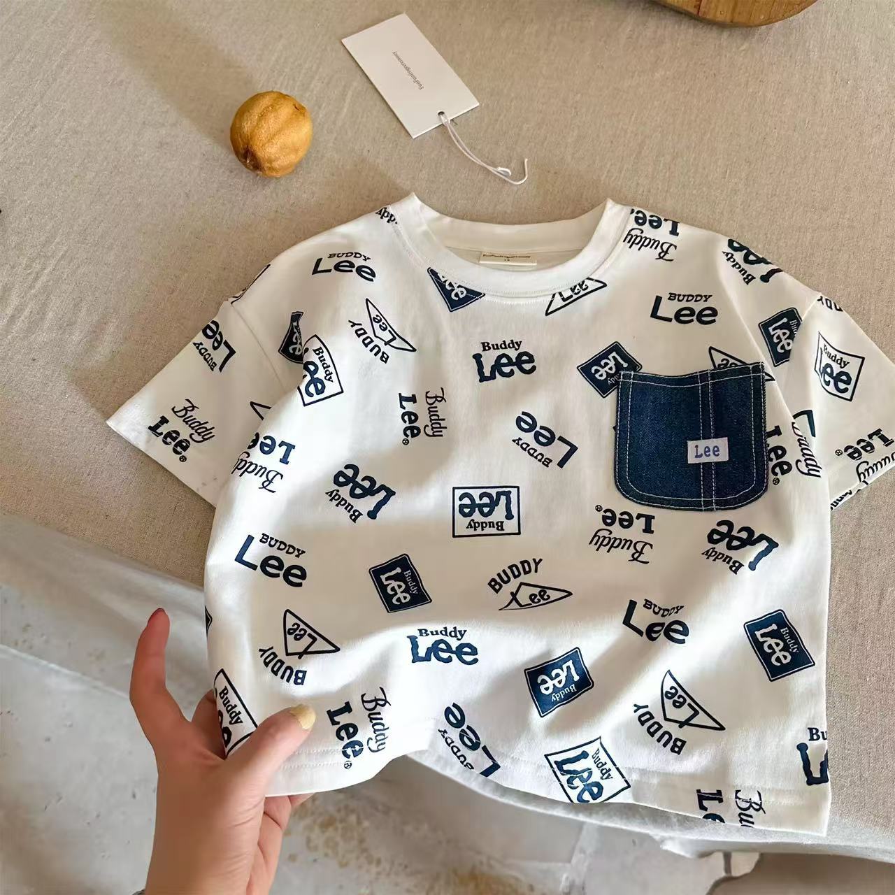 Children's short sleeve T-shirt summer men's 2025 new children's all-over tops trendy brand baby pocket half-sleeved T women's thin model