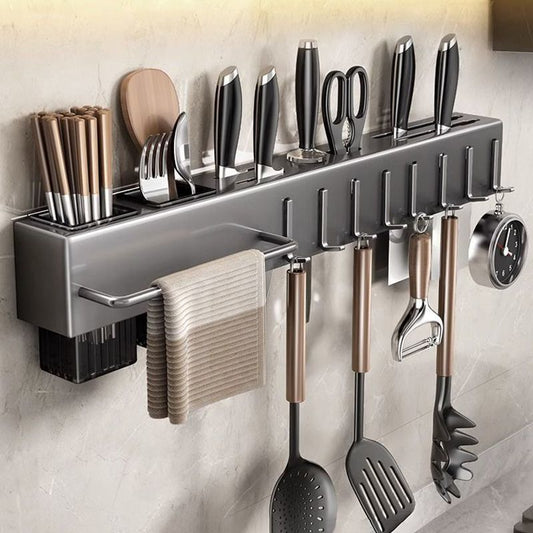 Thickened knife holder, non-perforated kitchen shelf, kitchen supplies, multi-functional wall-mounted chopsticks, tube, dish knife storage
