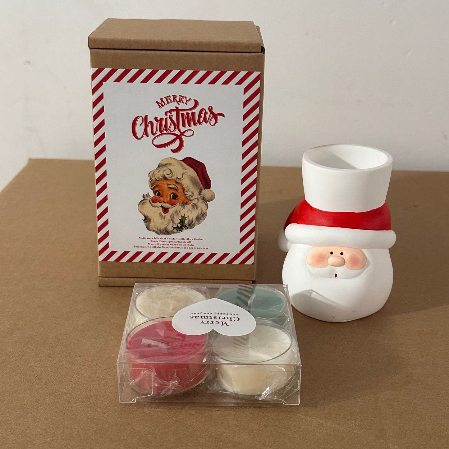 Hand painted Santa Claus plaster candle holder, tea wax scented candle, Christmas candle, holiday souvenir, photo props