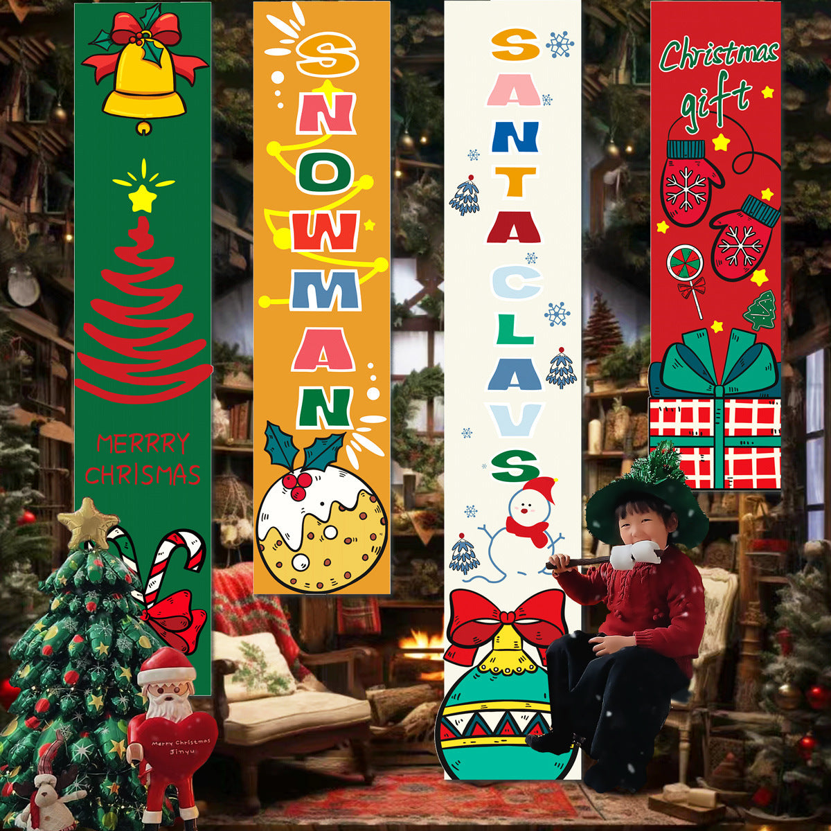 Christmas hanging cloth store background wall atmosphere decoration banner bar shopping mall store scene layout banner photography