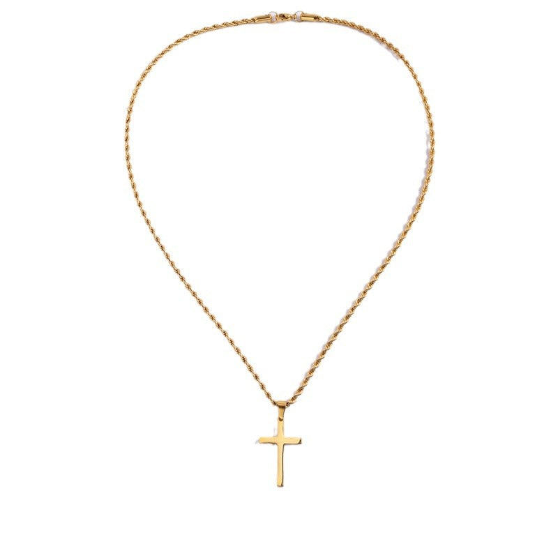 Titanium steel necklace gold twist chain cross necklace does not fade fashion versatile boys pendant necklace wholesale