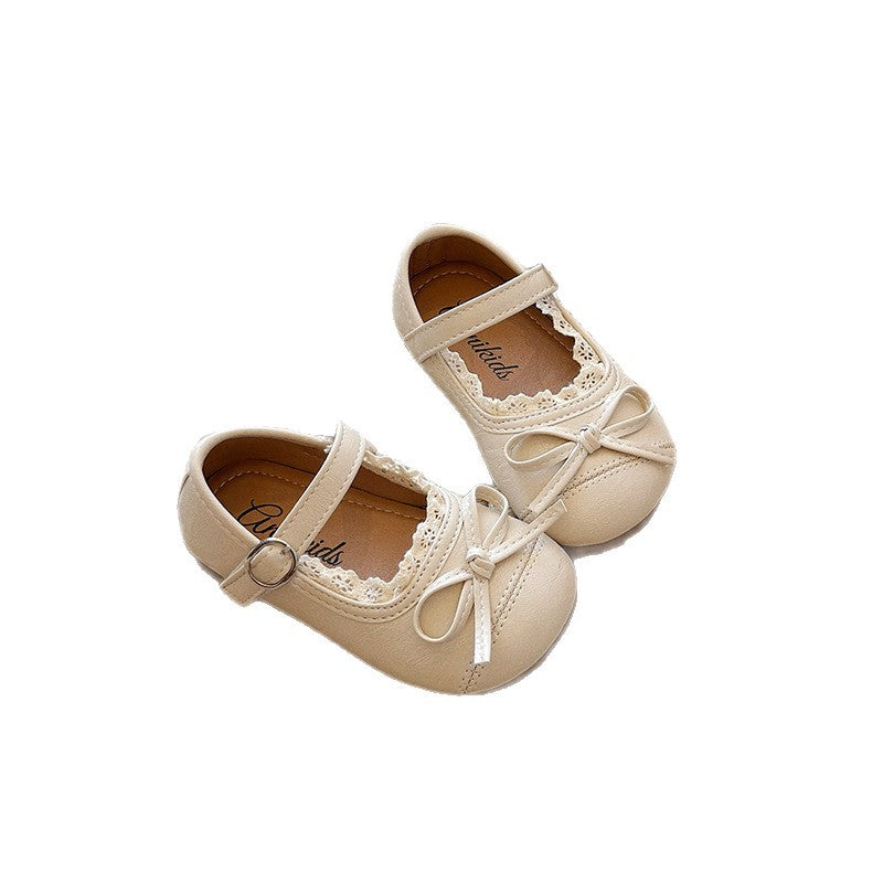 Lace-edged leather shoes 2026 spring-and-autumn new Korean version of girls' bow princess shoes soft-soled Mary Jane single shoes