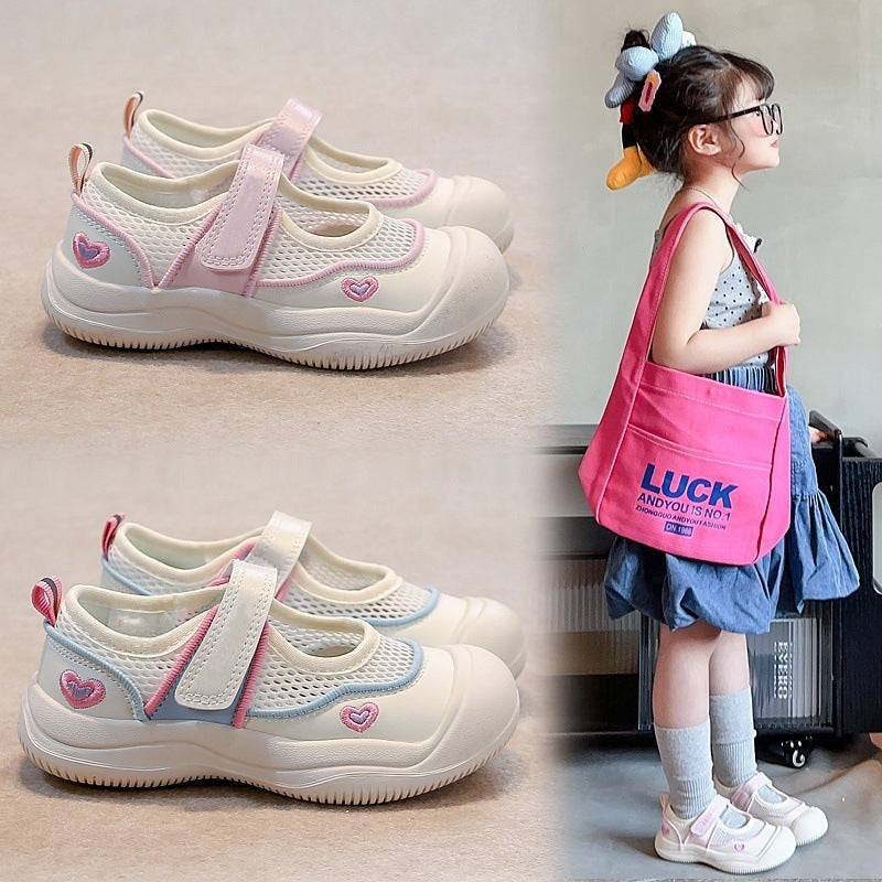Girls' Sandals Summer 2025 New Children's Breathable Sneakers Medium and Large Boys Girls' Mesh Small White Mesh Shoes for Students