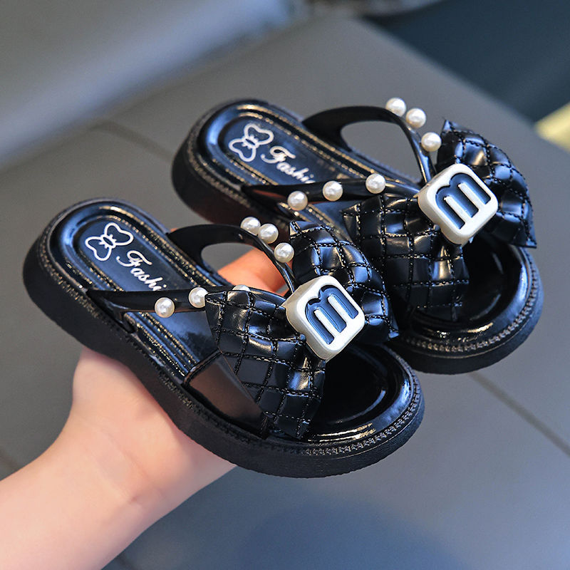 Girls Kids Slippers 2024 Korean Summer Bow Cute Princess Sandals Baby Medium and Adult Kids Velcro