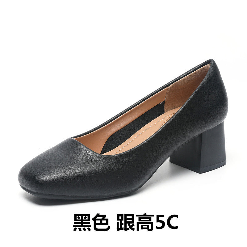 Flight attendant work shoes, black professional shoes, medium heel, thick heel single shoes, soft soles, comfortable and not tiring feet, civil servant interview women's shoes