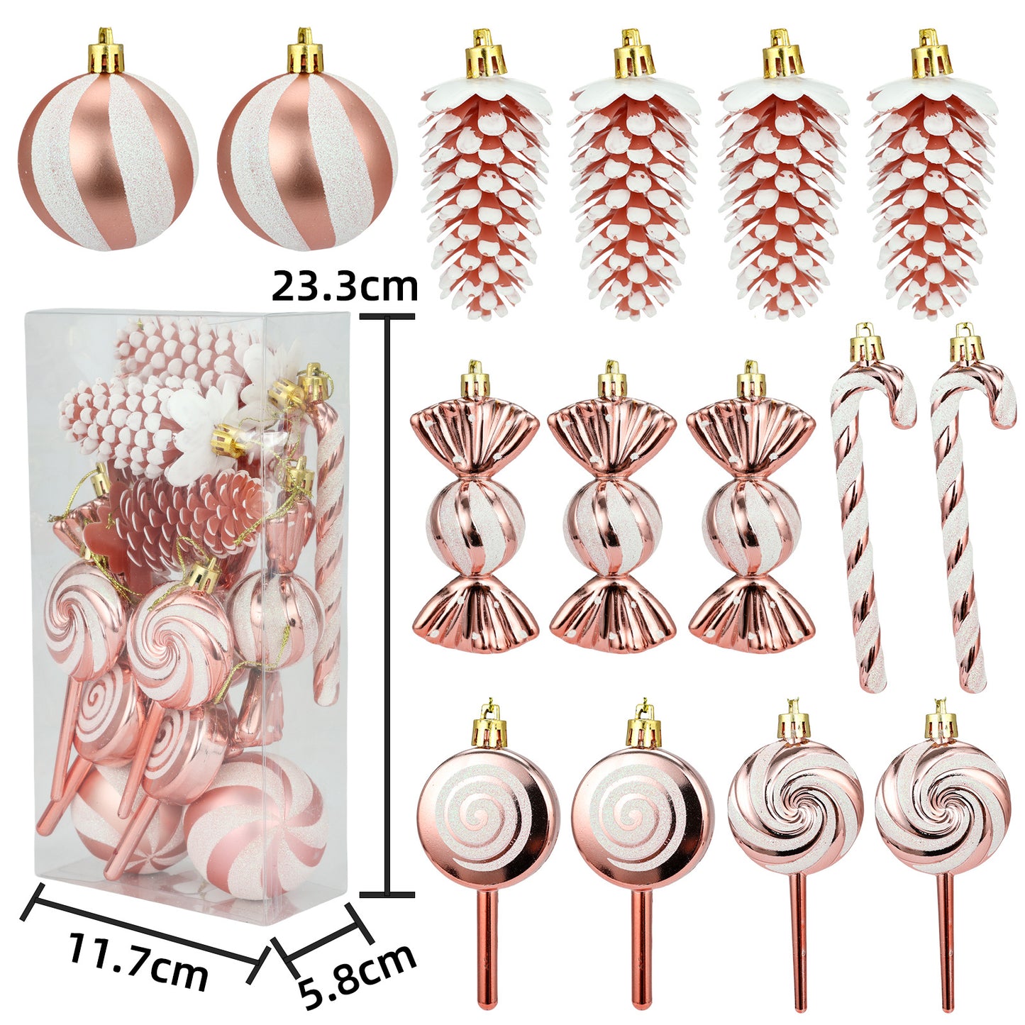 6cm 15 Piece Set Christmas Set Christmas Ball Pine Cone Lollipop Candy Christmas Tree Pendant Christmas Gift Festival