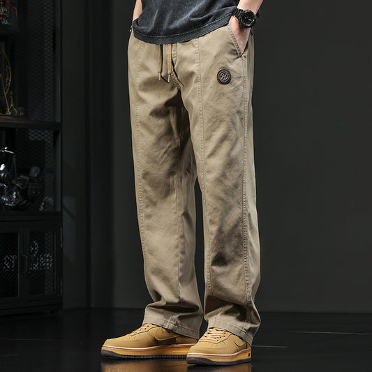 Trendy thin American retro slacks, men's spring and summer, versatile, loose plus-size trousers, men's straight-leg cargo pants