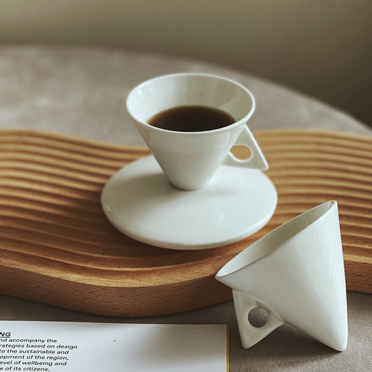 Coffee mug vintage ins style bone china triangular cone mug vintage ceramic latte cup saucer set bone china coffee mug