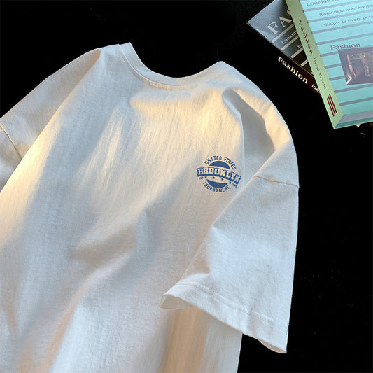 White cotton short sleeve t-shirt men's summer 2024 new loose trendy brand ins couple shirt boy base shirt