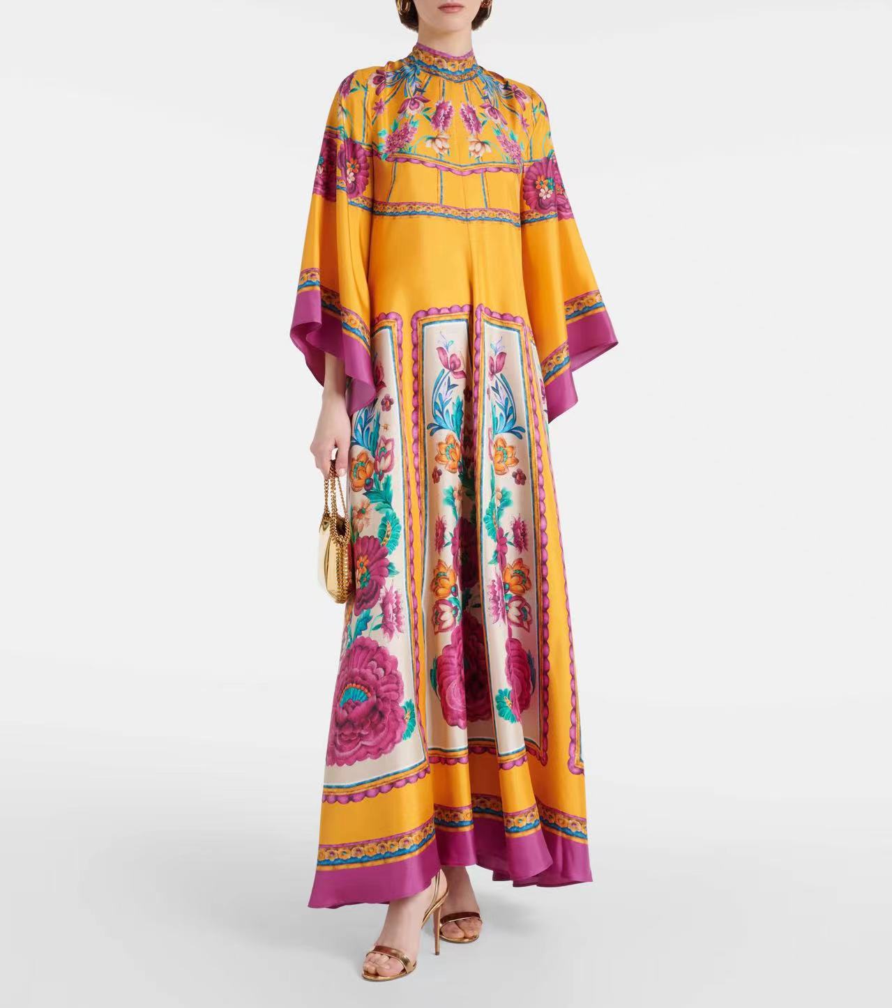 Cross-border foreign trade independent station Amazon Europe and the United States new summer print three-quarter sleeve stand-up collar dress