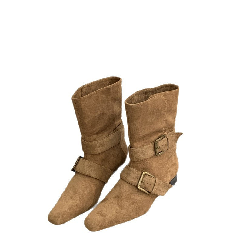 French vintage western booties 2025 autumn and winter fashion British style wide boots women's boots high-end single shoe women