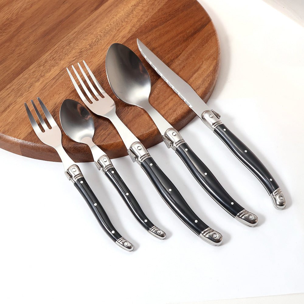 Factory spot stainless steel cutlery western food knives and forks spoon plastic handle cutlery set daily western food knives and forks