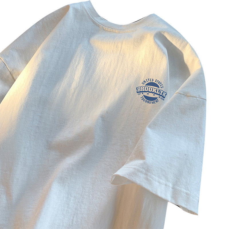 White cotton short sleeve t-shirt men's summer 2024 new loose trendy brand ins couple shirt boy base shirt