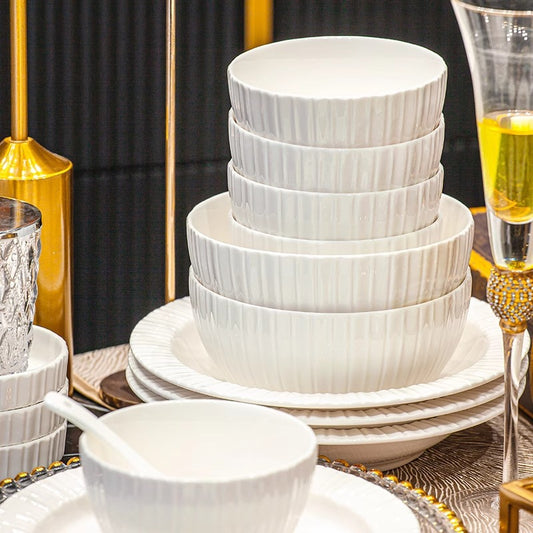 Dish set household light luxury Nordic pure white underglaze color high-end sense Jingdezhen housewarming bowl 2024 new tableware