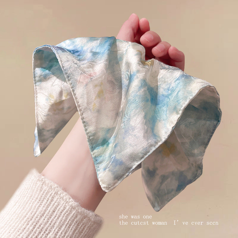 New Chinese blended style square scarf large intestine scrunchie women's large high-end square headband low ponytail hair tie hair accessory