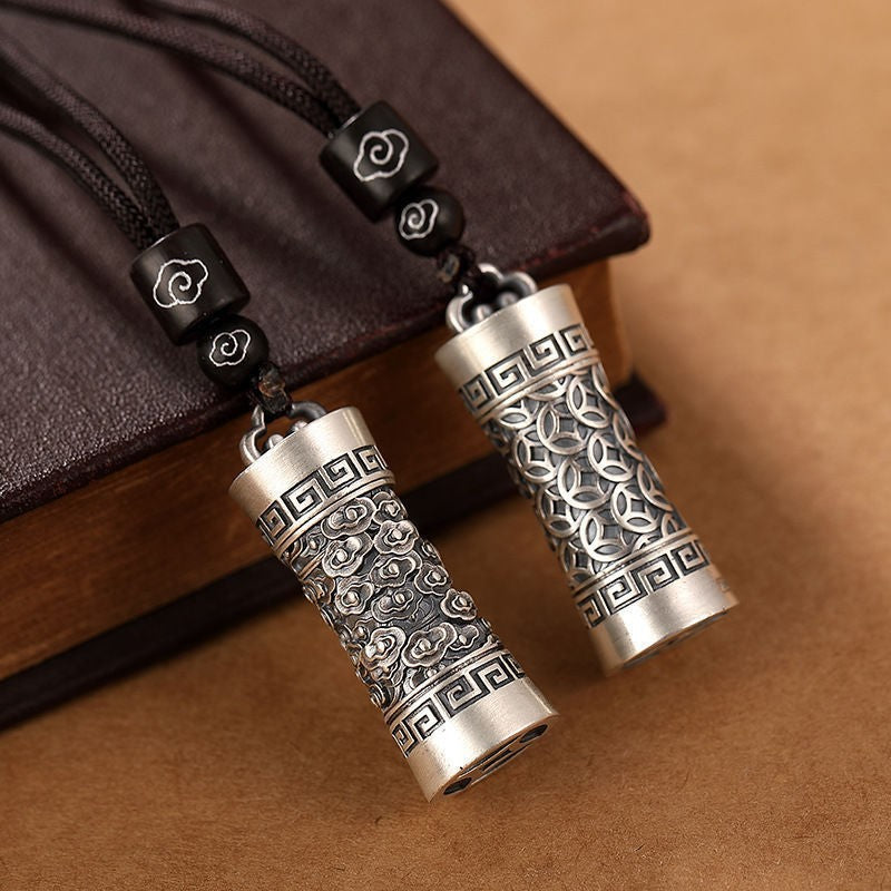 Retro Chinese style with rope cloud pendant coins personality niche men's simple light luxury does not fade Thai silver jewelry