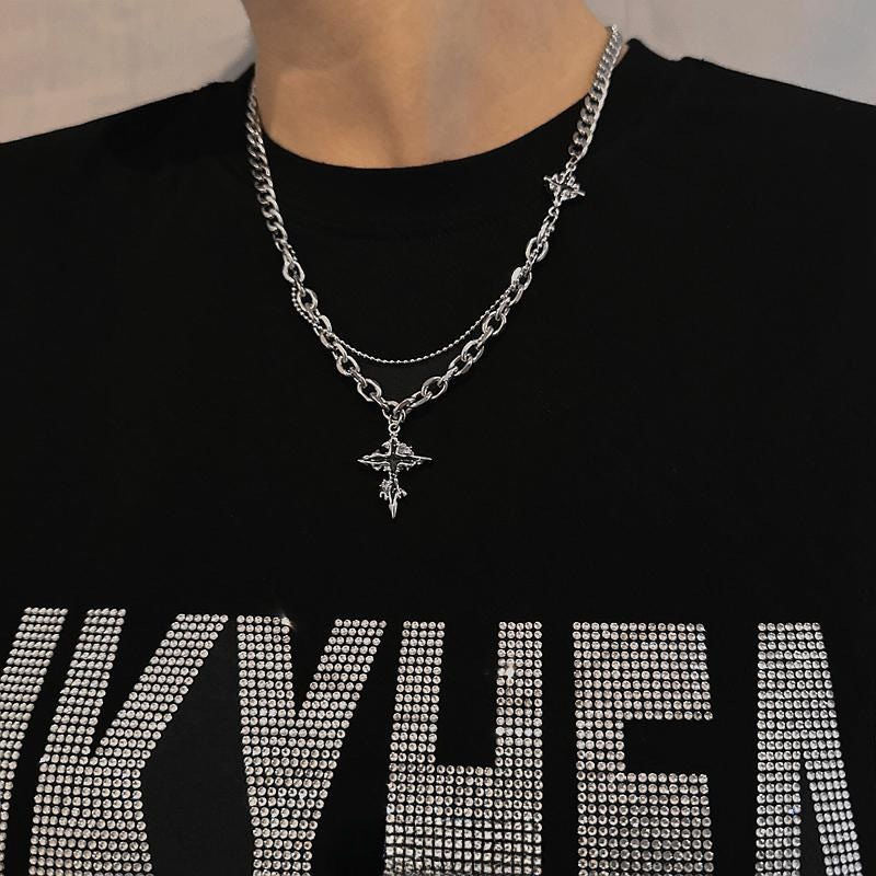 Cross pendant men's necklace fashion brand versatile men's trend boy hip hop niche high-end sense chain accessories
