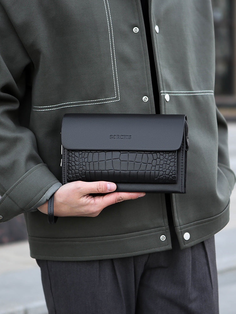 New men's clutch bag password lock crocodile pattern handbag wallet multi-card position trendy men's bag soft leather handbag men