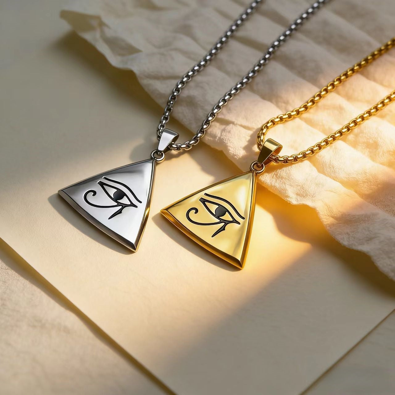 European and American Eye of Horus Pyramid Pendant Stainless Steel Necklace Vintage Totem Personality Men's Pendant Accessories