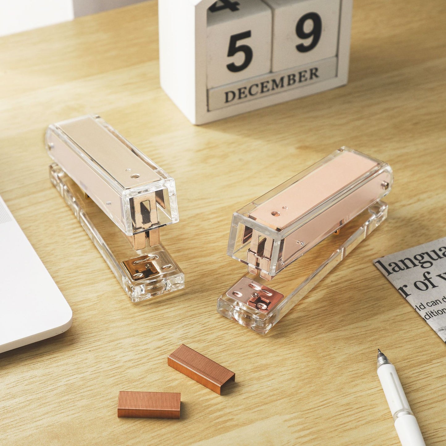 Mingqiang transparent acrylic stapler transparent rose gold stapler large binding machine desktop office supplies