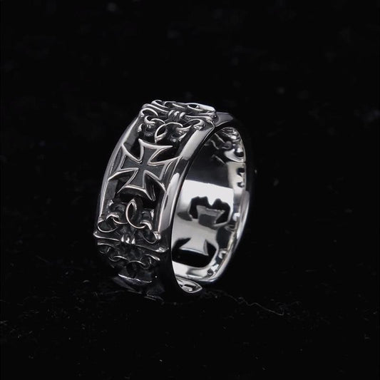 New vintage cross tide ring male hip hop punk style niche single ring personality luxury open index finger ring