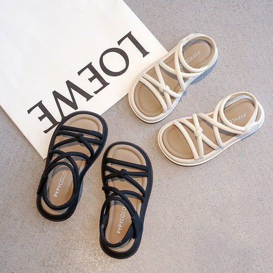 2025 summer new girls' sandals Korean version of breathable Roman shoes for medium and large children open-toed beach shoes