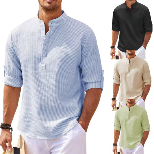 2023 Europe and America Men's Shirt Long Sleeve Stand Collar Open Button Pineapple Check Shirt Men's Casual Shirt Top Wholesale