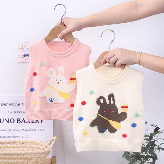 Girls' knitted vests, foreign style, outer wear, girls' 2025 autumn Maillard spring clothes, baby sweaters, spring and autumn vest trends