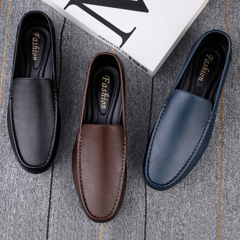 One Kick Men's Shoes Leather Lazy Beanie Shoes Soft Sole Leather Shoes Men's Business Flat Casual Shoes Cross Border Plus Size