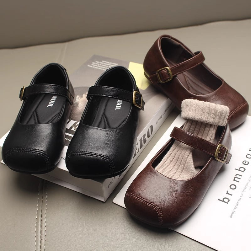 2026 Spring and Autumn New Children's Leather Shoes, Girls' Single Shoes, Baby Princess Shoes, Soft Soles, Little Girls' Black Foreign Style