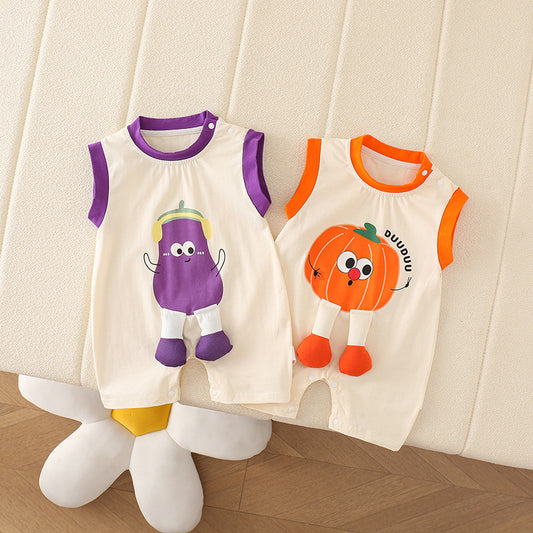 Baby summer foreign cute, sleeveless baby, super cute three-dimensional pumpkin, eggplant, thin one-piece clothes