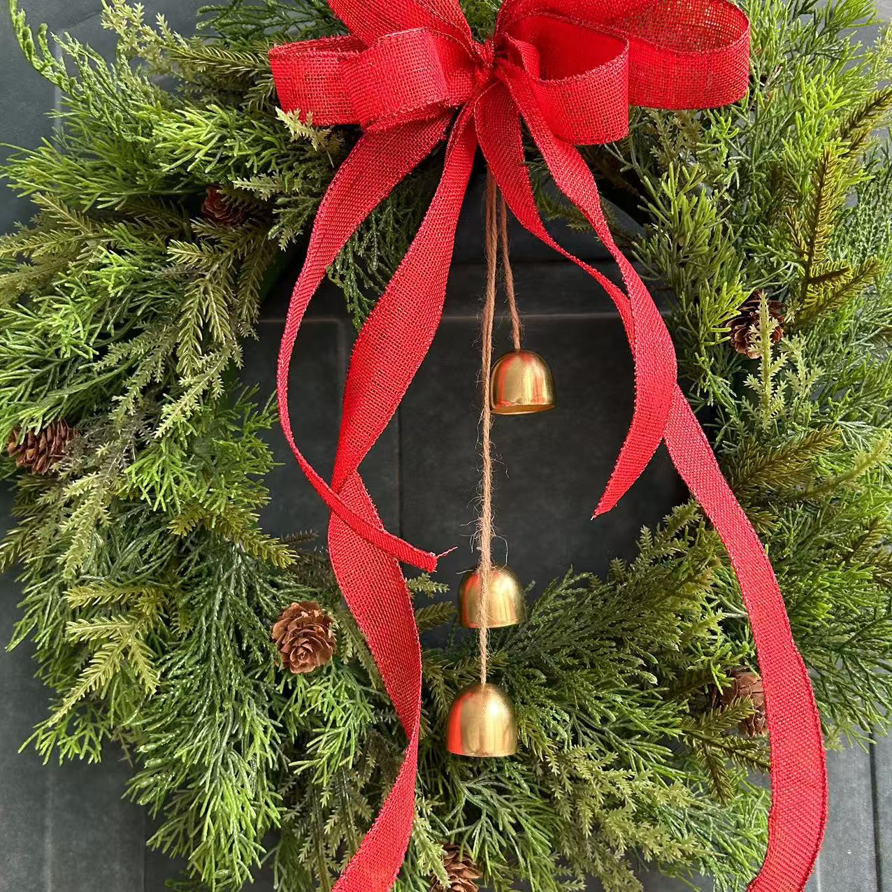 2024 New Christmas Wreath Door Decoration Pendant Simulated Eucalyptus Bell Bow Wall Decoration Cross-border