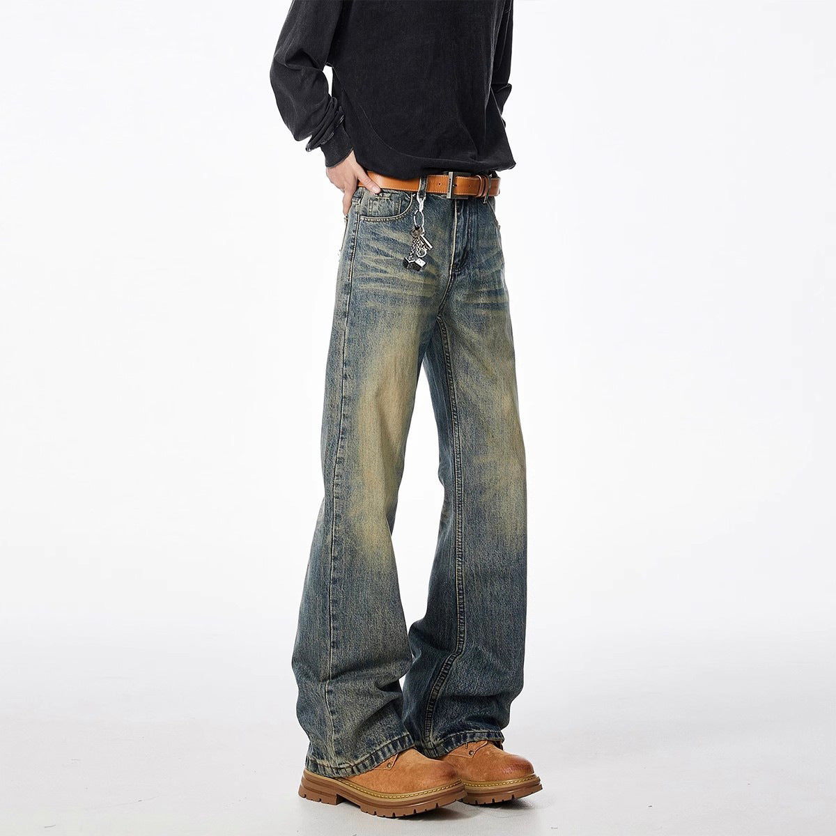 Paris bootcut black scimitar jeans men's spring/summer fashion brand loose slim slim slightly flared straight leg pants