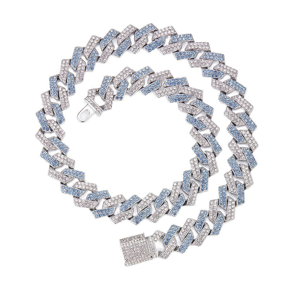 [Source Factory] European and American New Full Diamond Hip Hop Cuban Chain Men's Necklace 15mm Premium Pendant with Diamond